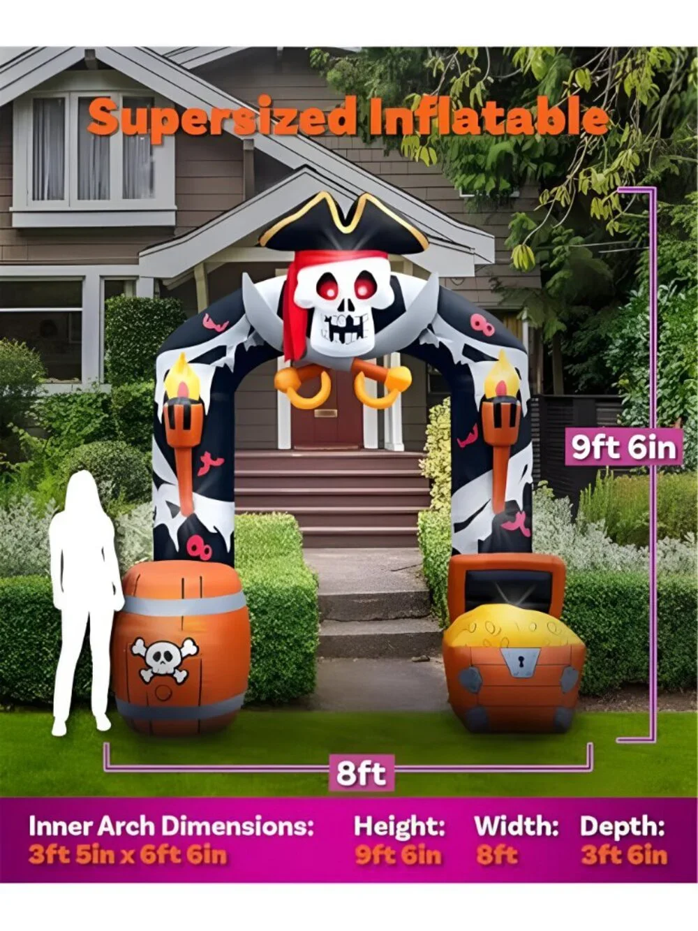 9.5FT Halloween Inflatables Pirate Skull Archway Outdoor Decoration